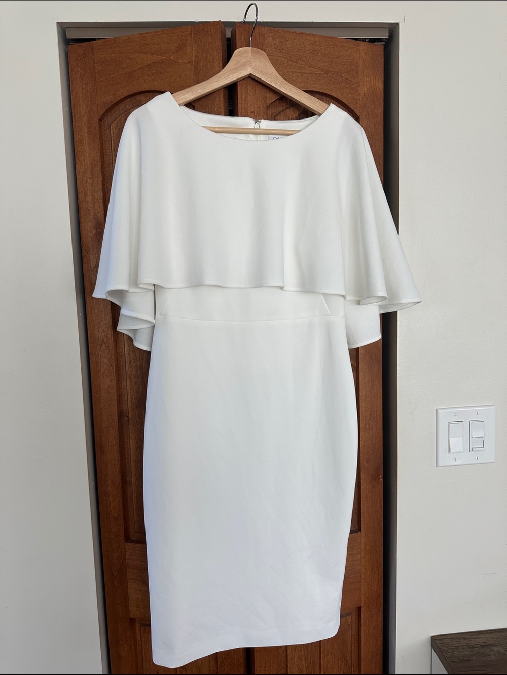 Calvin Klein White Cape-Overlay Sheath Dress